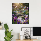 Glas Libelle Iris Blüte Poster (Heimbüro)