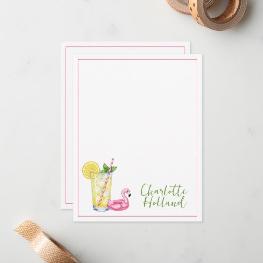 Glas Limonade mit Flamingo Mitteilungskarte (Vorderseite/Rückseite Beispiel)