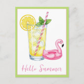Glas Limonade mit Flamingo Postkarte (Vorderseite)