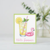Glas Limonade mit Flamingo Postkarte (Stehend Vorderseite)
