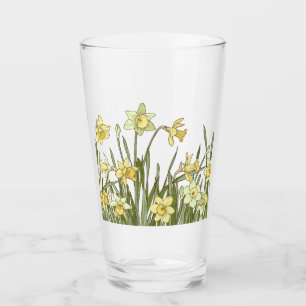 Glas mit Blumenrand, gelbe Narzissen