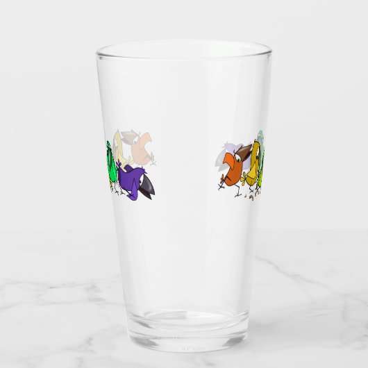 Glas mit farbigen Vögeln (Links)