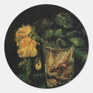 Glas mit Rosen von Vincent van Gogh Runder Aufkleber