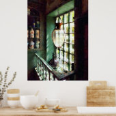 Glas Mortar und Pestle auf Windows Poster (Küche)