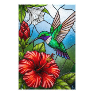 Glas-Patchwork-Kolibri-Garten-Blumenmosaik Fotodruck