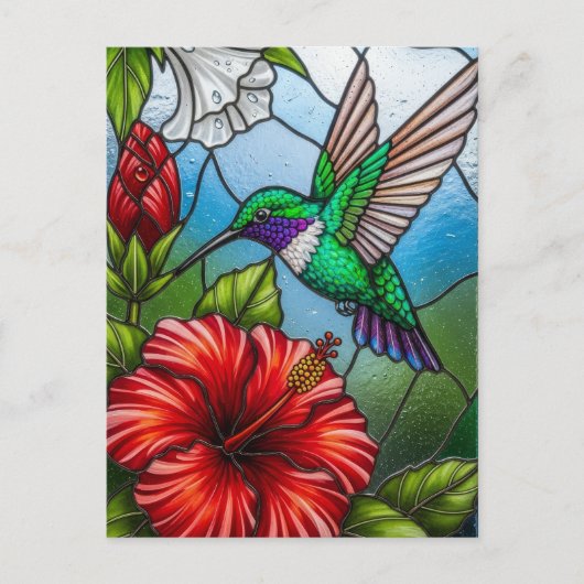 Glas-Patchwork-Kolibri-Garten-Blumenmosaik Postkarte (Vorderseite)