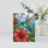 Glas-Patchwork-Kolibri-Garten-Blumenmosaik Postkarte (Stehend Vorderseite)