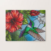 Glas-Patchwork-Kolibri-Garten-Blumenmosaik Puzzle (Horizontal)