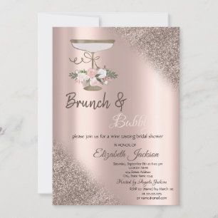 Glas, Roségold Glitter Bokeh Brunch & Bubbly Einladung