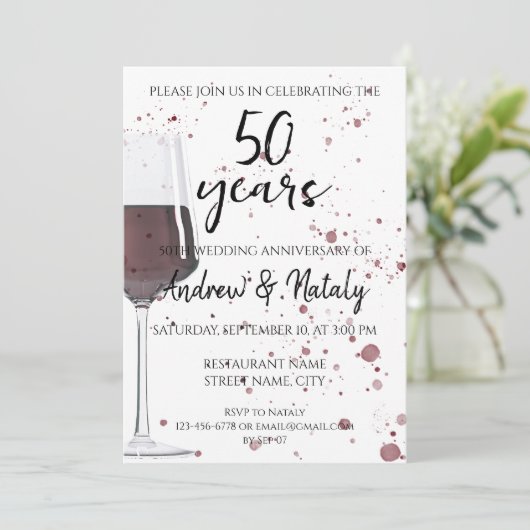 Glas Rotwein Aquarell auf weiß Einladung (Stehend Vorderseite)