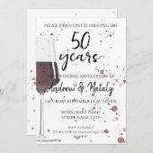 Glas Rotwein Aquarell auf weiß Einladung (Vorne/Hinten)