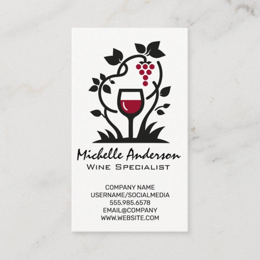 Glas Rotwein | Trauben Visitenkarte (Vorderseite)