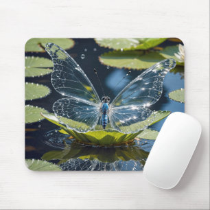Glas-Schmetterling auf Seerosenblatt Mousepad