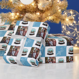 Glas-Schneeball Winterdorf Blaues Weihnachtsfoto Geschenkpapier