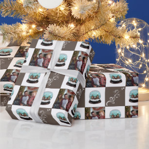 Glas-Schneeballdorf braunes Weihnachtsfoto Geschenkpapier
