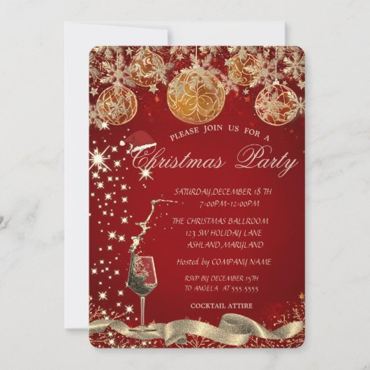 Glas, Schneeflocken Balls Rote Firma Weihnachten Einladung (Vorderseite)