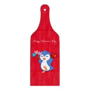 Glas Schneidbrett Valentinstag Pinguin Herzen Schneidebrett