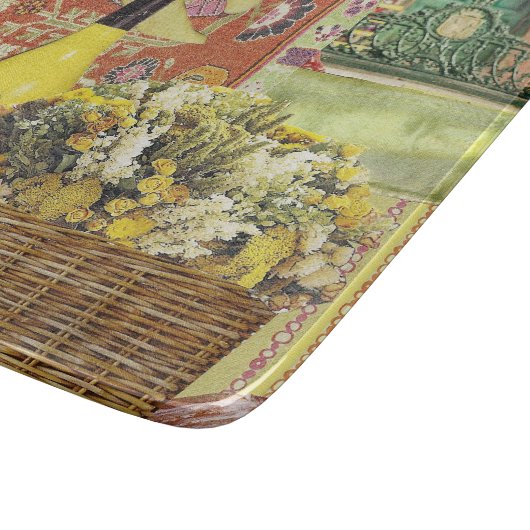 Glas-Schneidebrett mit Wein und Oliven Schneidebrett (Ecke)