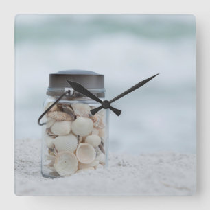 Glas Seashells auf dem Strand   Florida Quadratische Wanduhr