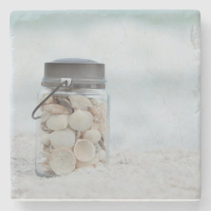 Glas Seashells auf dem Strand   Florida Steinuntersetzer