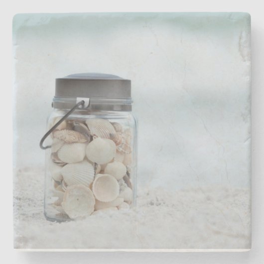 Glas Seashells auf dem Strand | Florida Steinuntersetzer (Vorderseite)
