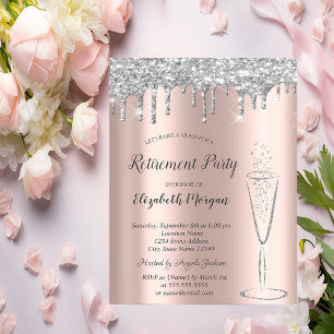 Glas Silber Glitter Tropfen Rosen Gold Ruhestand Einladung