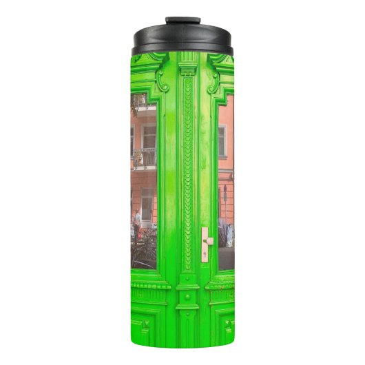 GLAS-TÜR AUS GRÜNEM HOLZ THERMOSBECHER (Vorderseite)