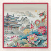 GLAS-UNTERSETZER - Ein Drache, eine Pagode und ein Glasuntersetzer (Vorderseite)