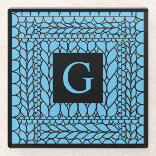 GLAS UNTERSETZER MIT STRICKMASCHEN IN BLAU + Anfan