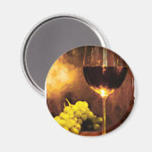 Glas Wein & grüne Trauben im Kerzenlicht Magnet (Vorderseite/Rückseite)