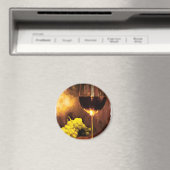 Glas Wein & grüne Trauben im Kerzenlicht Magnet (In Situ (Geschirrspüler))
