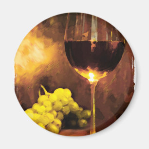 Glas Wein & grüne Trauben im Kerzenlicht Magnet