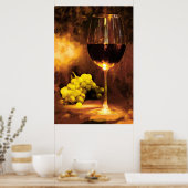 Glas Wein & grüne Trauben im Kerzenlicht Poster (Küche)