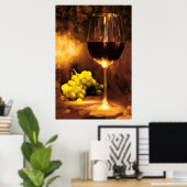 Glas Wein & grüne Trauben im Kerzenlicht Poster (Heimbüro)