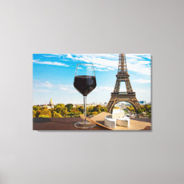 Glas Wein mit Brikenkäse auf dem Eiffelturm Leinwanddruck