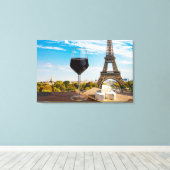 Glas Wein mit Brikenkäse auf dem Eiffelturm Leinwanddruck (Insitu (Holzboden))