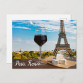 Glas Wein mit Brikenkäse auf Eiffelturm Pos Postkarte (Vorne/Hinten)