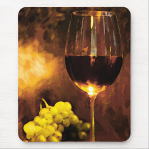 Glas Wein u. grüne Trauben im Kerzenlicht Mousepad