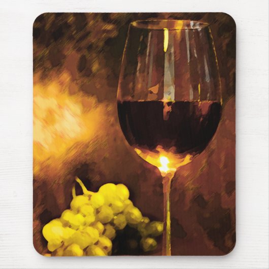 Glas Wein u. grüne Trauben im Kerzenlicht Mousepad (Vorne)