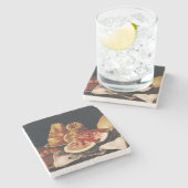 Glas Wein, Wassermelone und Brot Steinuntersetzer (Seitenansicht)