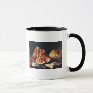 Glas Wein, Wassermelone und Brot Tasse