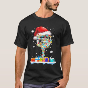 Glas Wein Weihnachtslicht Weihnachtsmannmütze Xmas T-Shirt