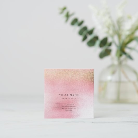 Glas Weißrosa Rose Gold Peach Ombre Square Vip Quadratische Visitenkarte (Stehend Vorderseite)