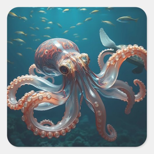 Glasartige Oktopus im tiefen Meer Quadratischer Aufkleber (Vorderseite)