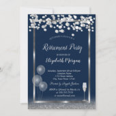 Glasballons aus Weinglas Silver Glitzer Blue Retir Einladung (Vorderseite)