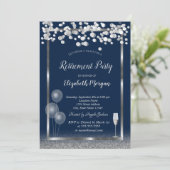 Glasballons aus Weinglas Silver Glitzer Blue Retir Einladung (Stehend Vorderseite)