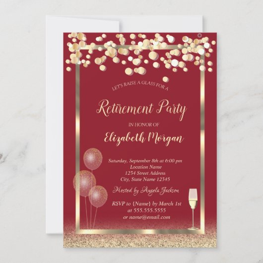 Glasballons aus Weinglas Silver Glitzer Red Retire Einladung (Vorderseite)