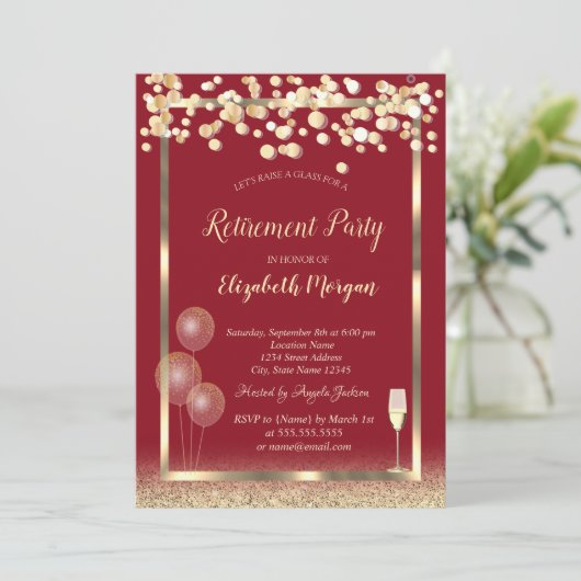 Glasballons aus Weinglas Silver Glitzer Red Retire Einladung (Stehend Vorderseite)