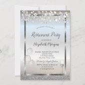 Glasballons aus Weinglas Silver Glitzer Rente Einladung (Vorderseite)