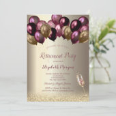 Glasballons, Burgund-Ruhestand Einladung (Stehend Vorderseite)